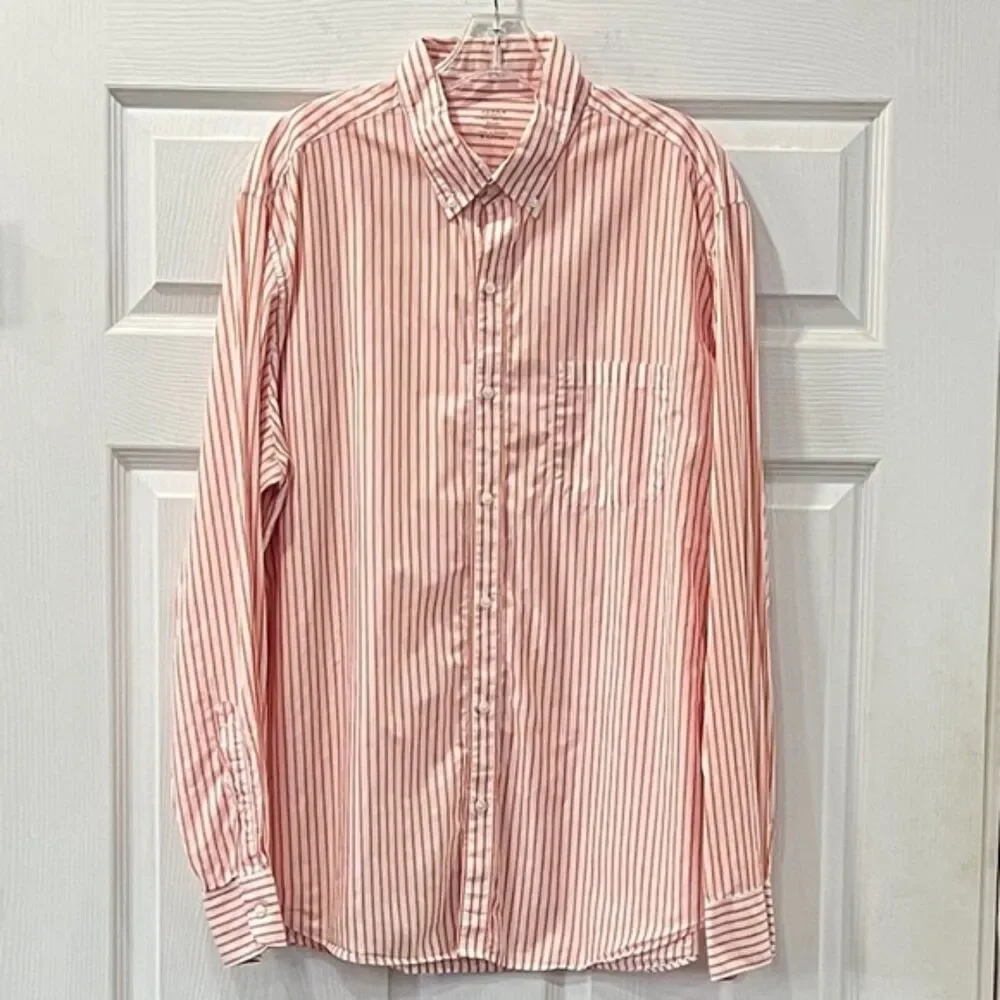 JCrew 100% Cotton Lightweight Tangerine White Striped Button Up Mens XL